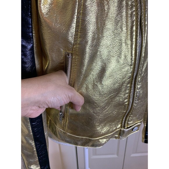We The Free Free People Fast Lane Metallic Gold Vegan Leather Moto Jacket Small - Picture 7 of 16